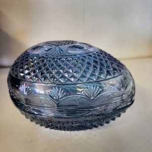 Vintage Blue Glass Fostoria Egg Shape Tricket Dish